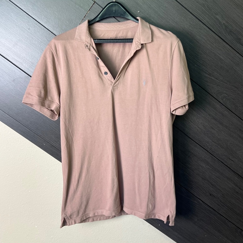 AllSaints Men's Organic Cotton Polo Shirt Medium Tan Casual Designer  Luxury